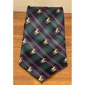 VTG‎ 80s Rene Chagal 100% Silk Tie Tartan Plaid Equestrian Work Preppy Ivy Polo